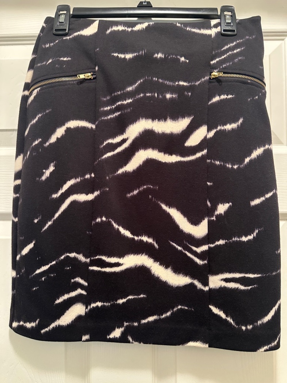 Kenar Black and White Abstract Print Mini Skirt with Zip Detail